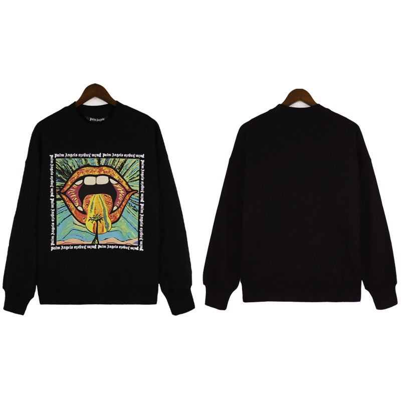 Palm Angels Sweatshirts Painted Mouth Logo Print Long Sleeve Crew Neck Sweater