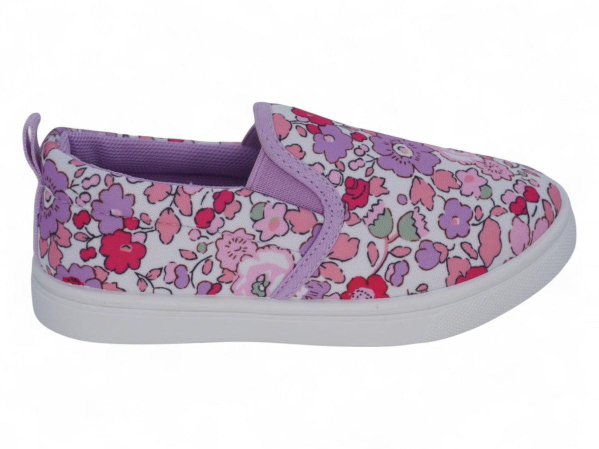 Girls` White Purple Multicolor Flower Slip On
