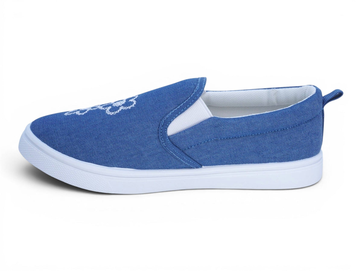 Girls Denim Floral Slip On Sneakers