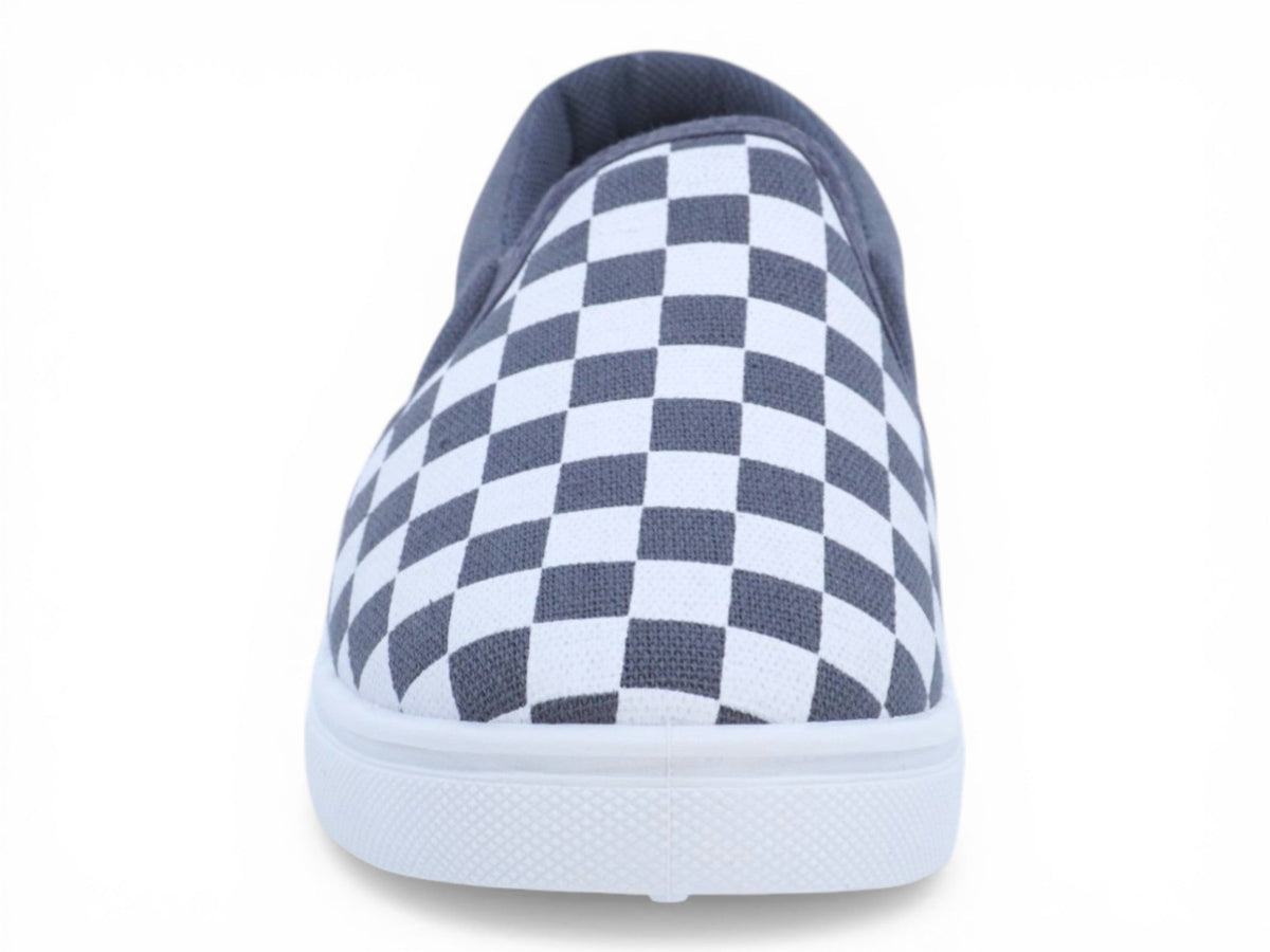 Toddler White and Gray Checker Canvas Slip On