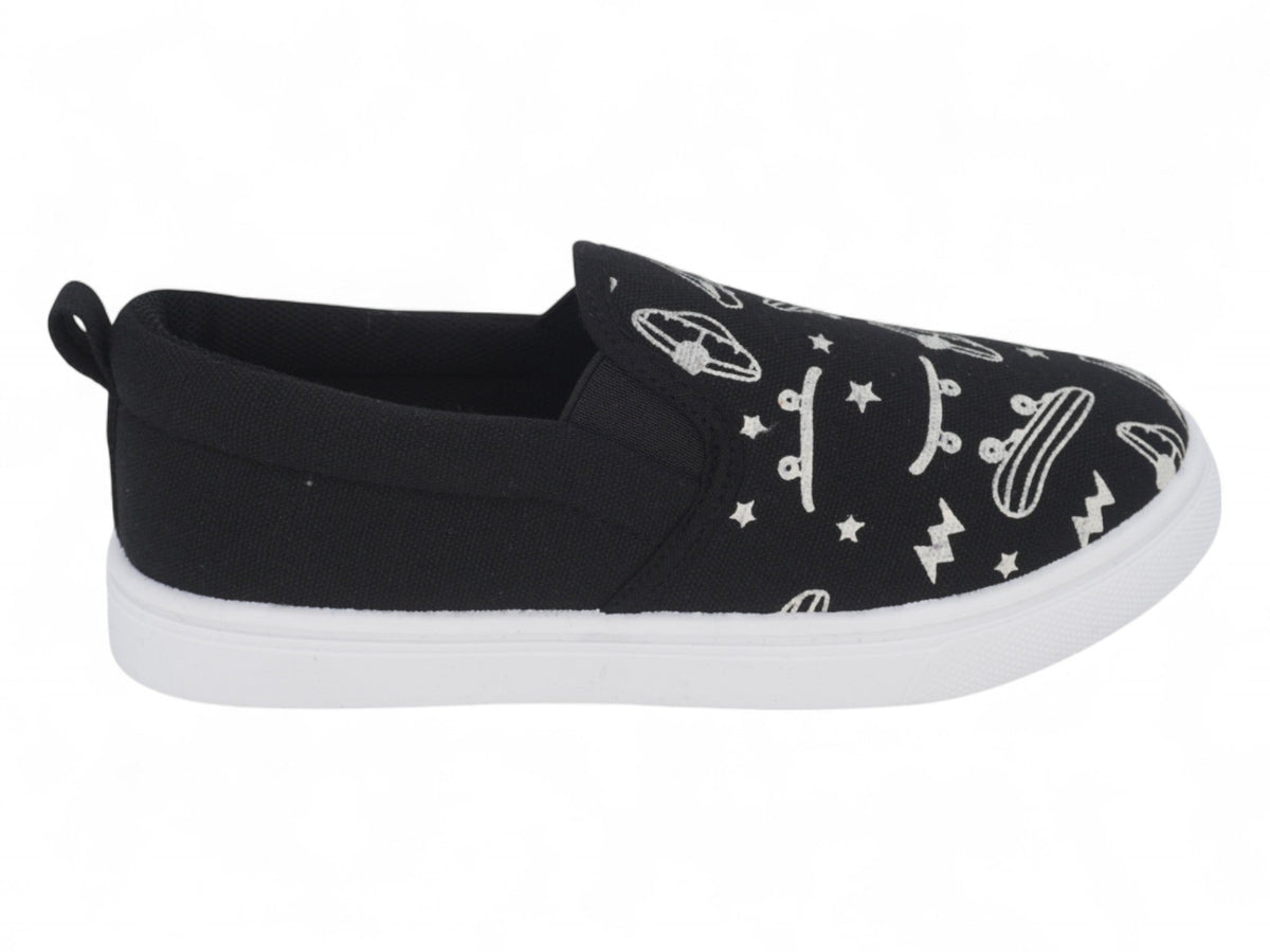 Boys` Black Skater Canvas Slip On