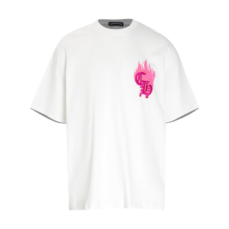 Chrome Heart T Shirts Croix Flame Sanskrit Embroidery Printed T-Shirt Fashion Short Sleeve