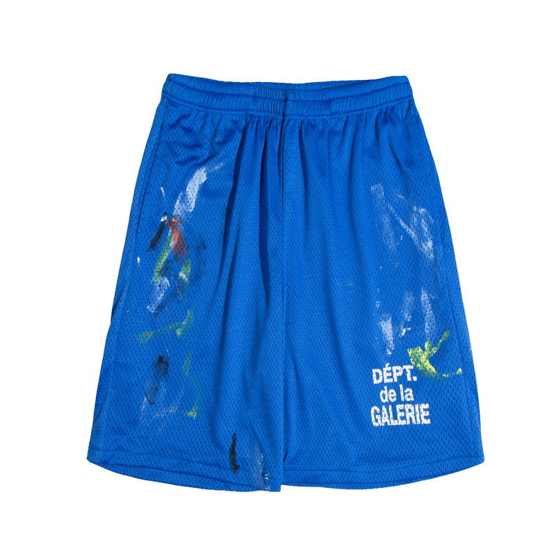 Gallery Dept Men Shorts European and American Street Trendy Gallery Dept Summer New Web Pants Splash Paint Leisure Sports Five-Point Beach Shorts Straight
