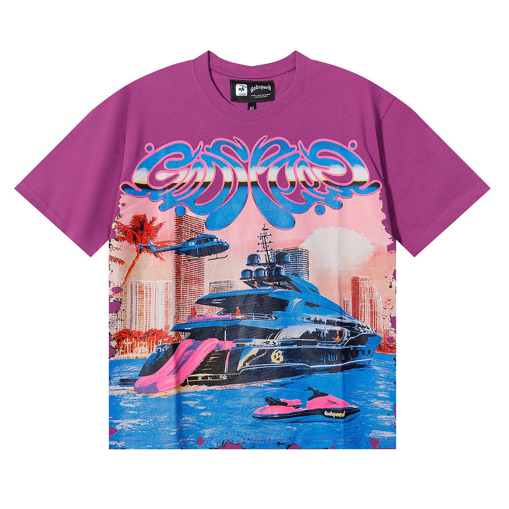 Godspeed T-shirts Luxury Cruise Helicopter Printing Cotton Casual Short Sleeves Men and Women